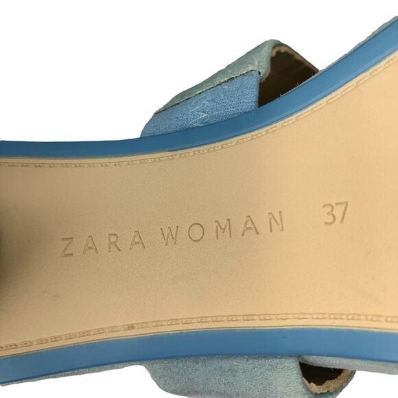 ZARA Women Sandals Size 6.5 (37) baby blue chunky 2.25" heels - Picture 11 of 14
